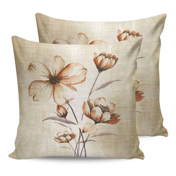 20x20 Pillow Covers Set of 2, Brown Ombre Daisy Throw Pillow Covers Decorative Couch Cushion Case, Farmhouse Vintage Floral Botanical Microfiber Square Pillowcases for Bedroom Car Living Room