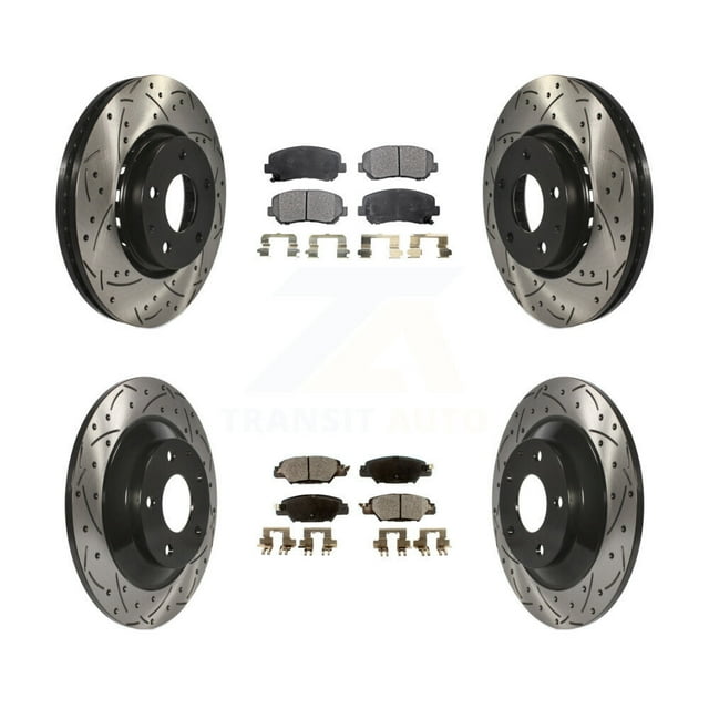Transit Auto Front Rear Coated Drilled Slotted Disc Brake Rotors and Ceramic Pads Kit for Car Mazda CX-5 KDT-100423