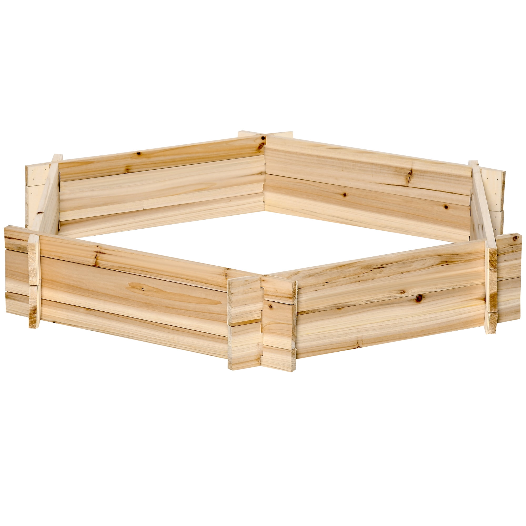 Wooden Raised Garden Bed, Hexagon Screwless Planters for Outdoor Plants, Vegetables, Flowers, Herbs, 39" x 36" x 6", Natural Wood