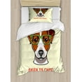 thumbnail image 1 of Jack Russell Duvet Cover Set Twin Size, Dog in Smart Glasses with a Geek Words on Cream Toned Background, Decorative 2 Piece Bedding Set with 1 Pillow Sham, Green Brown Cream White, by Ambesonne, 1 of 3