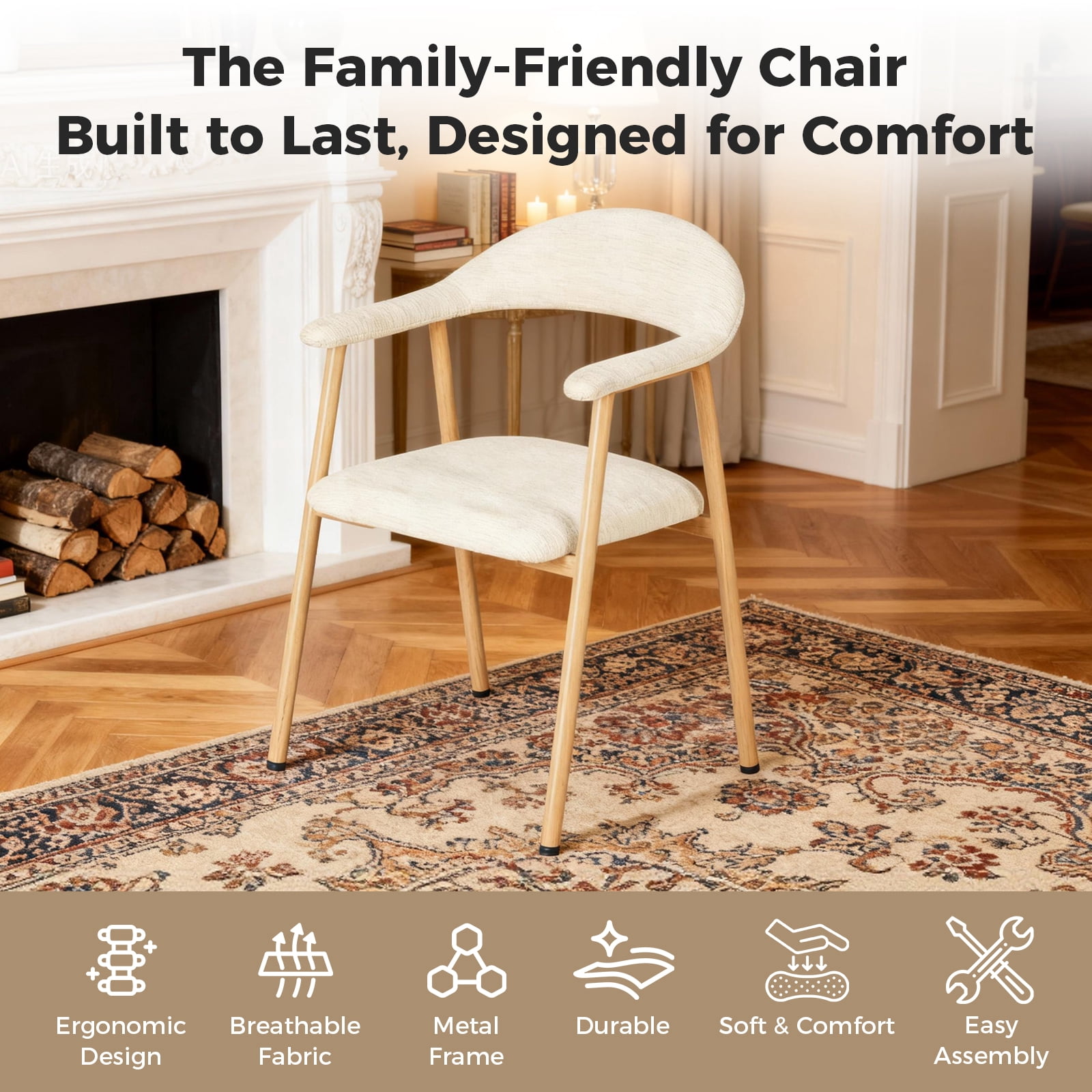 EDX Dining Chairs Set of 2, Modern Upholstered Kitchen Side Chairs for Dining Room, Ergonomic Padded Accent Seats with Sturdy Legs, Beige