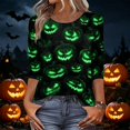 thumbnail image 4 of Crew Neck Halloween Shirts for Women 3/4 Length Sleeve Fall Tunic Tops Funny Bat,Ghost,Pumpkin Graphic Loose Casual Basic Blouse, 4 of 6
