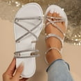 thumbnail image 2 of Women's Rhinestone Strappy Flat Sandals Criss Cross Slip on Slide Sandals Women's Slide Sandals Summer Open Toe Flat Sandal Rhinestone Glitter Casual Fashion Slippers Slip On Sparkly Bling Flats, 2 of 9