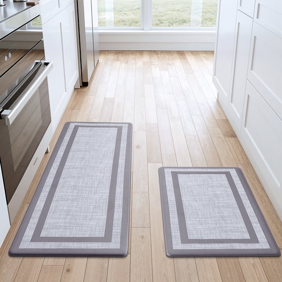 Buganda kitchen rugs and mats, Sets of 2 Washable Rugs for Kitchen, Non Slip Kitchen Mats for Floor, 17.3"x48" 17.3"x29" Grey
