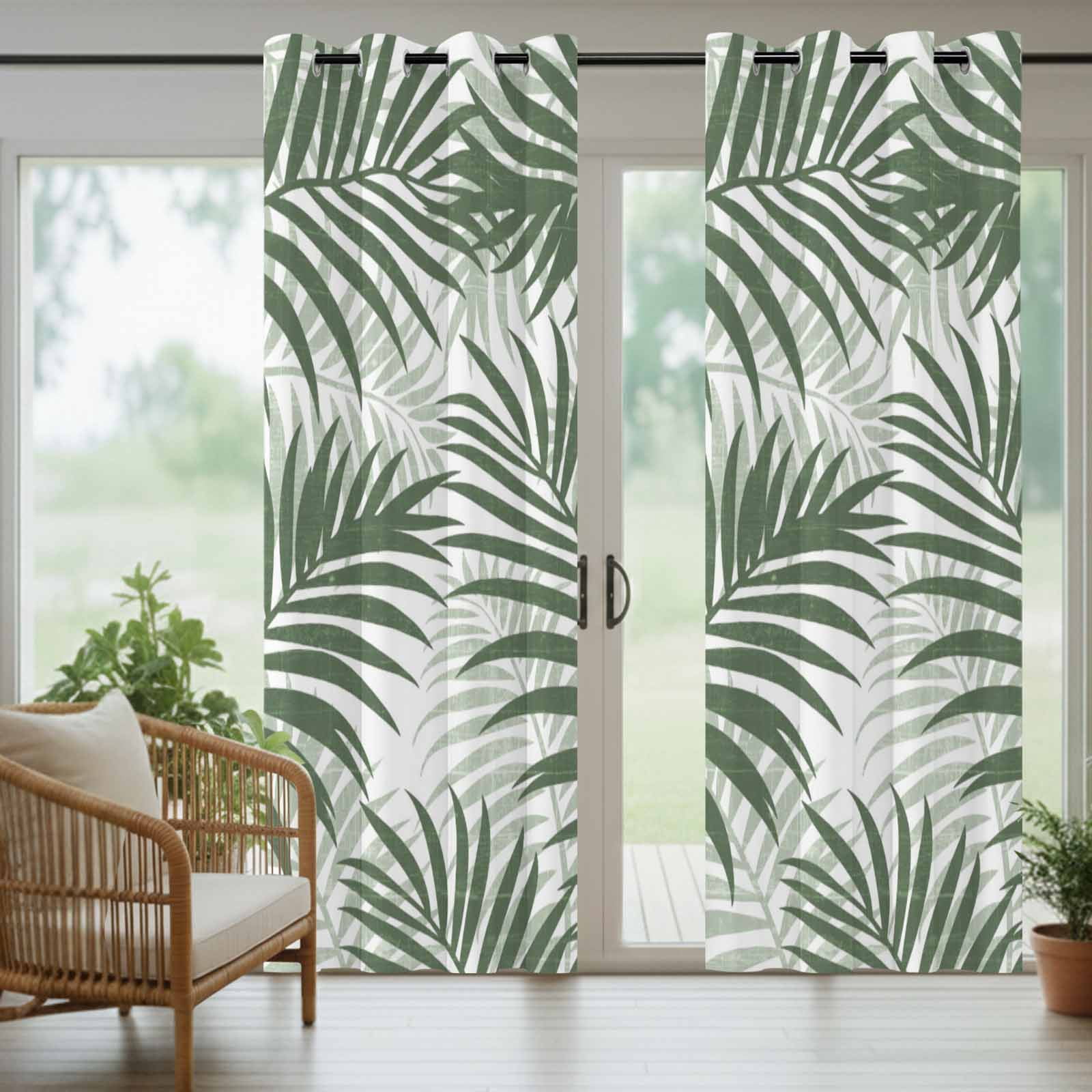Forest Green Palm Leaves Outdoor Curtains for Patio, Summer Botanical Tropical Plant Rustic Sunshade Privacy Drapes Grommet Waterproof Outside Curtains for Porch/Cabana/Balcony 54"x 108", 1 Panel