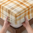 thumbnail image 3 of Queen Size Fitted Sheet Set - Beige Orange Plaid 3 Piece Bedding Sets 16" Deep Pocket Fitted Sheet with 2 Pillowcases, Modern Farmhouse Brown Checkered Brushed Microfiber Hotel Luxury Bed Sheets, 3 of 9