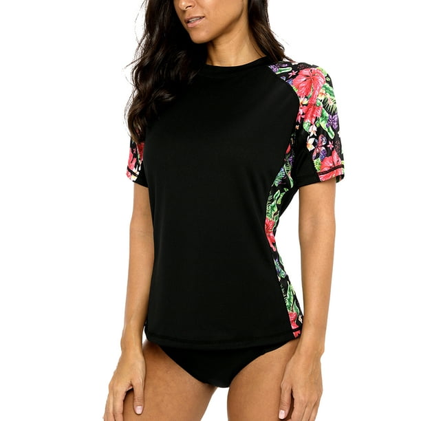Rashguard Swim Shirts for Women Short Sleeve Bathing Suits Swimsuit Top 