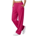 thumbnail image 2 of WULMLEO Womens Sweatpants Solid Wide Leg Elastic Waist Fall Winter Bottoms Trendy Lightweight Pant Stretch Athletic Paloma Pants with Pockets Hot Pink S, 2 of 8