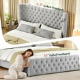 thumbnail image 4 of Amerlife Queen Bed Frame with 49” Upholstered Wingback Headboard, Noise-Free Platform Bed with Steel Frame and Slip-Resistant Edges, Light Grey, 4 of 10
