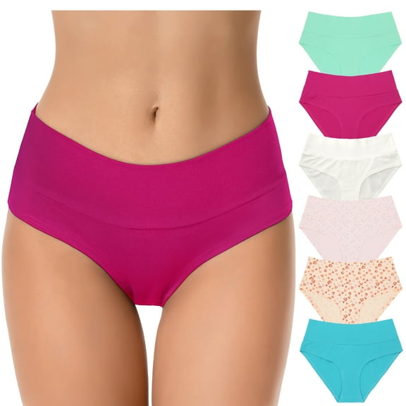 Curve Muse Womens Plus Size Cotton Mid Waist Briefs Panties Underwear-6PK-PACKB-S