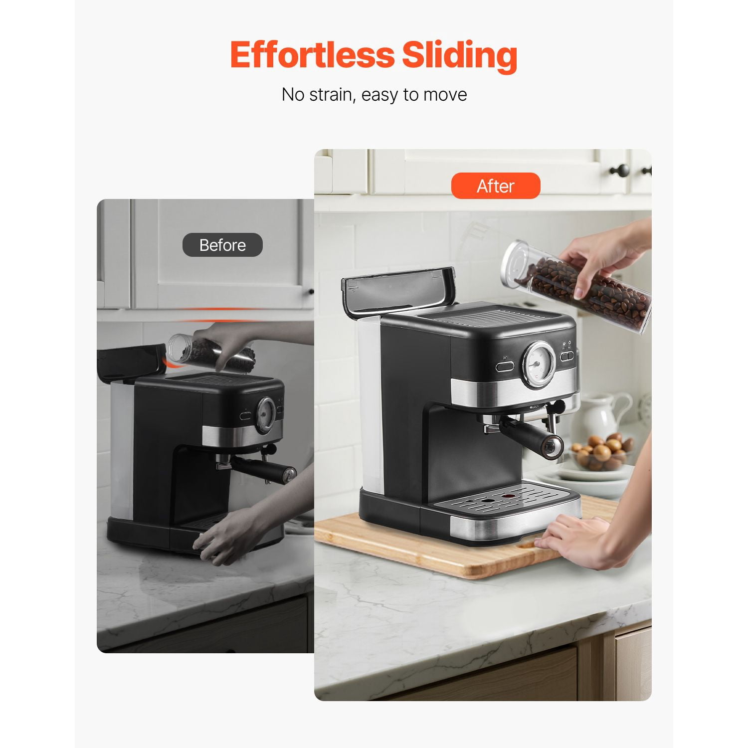 Kitchen Appliance Slider, 40 lbs Capacity with Rubber Wheels, 10.5x13 Inch Non-Slip Sliding Tray, Hollow Handle Design, Silent Movement for Countertops