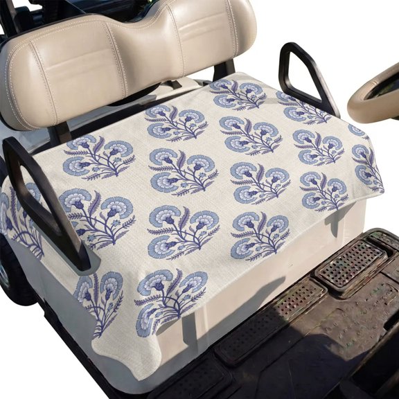 Golf Cart Seat Cover Blue Paisley Bud Club Car Golf Cart Seat Covers Soft Absorbent Golfcart Towel Blanket Flower Leaves Linen Golf Seat Covers for Cart Decor Fits 2 & 4 Passenger 51"x31"