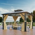 thumbnail image 2 of Dextrus 12x14FT Gazebo Hard-Top Double Roof Canopy Outdoor with Netting and Shaded Curtains, Aluminum Frame Polycarbonate Hardtop Garden Tent for Patio, Backyard, Deck and Lawns, Brown, 2 of 6