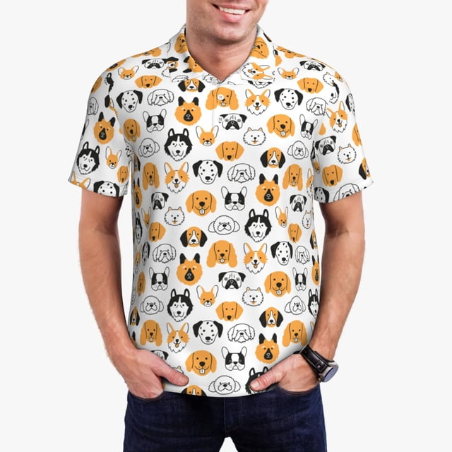Balery Dog Faces Camisa Polo de Hombre con Estampado, de Manga Corta y Tejido Medio, Camisa Tipo Golf Polo-3X-Large