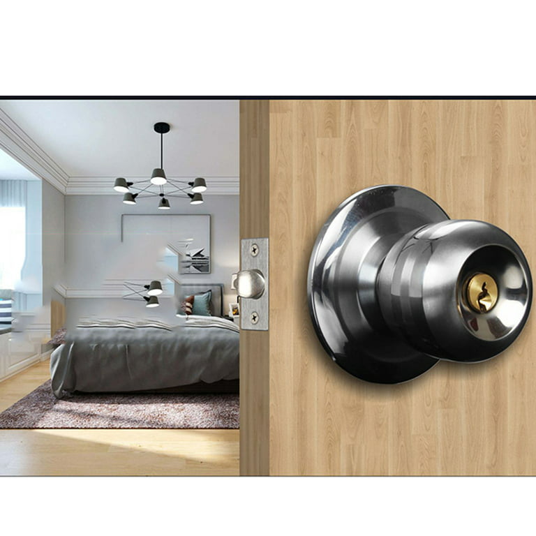 Round Door Handle Knobs Lock Stainless Steel Bedroom Living Room