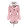 thumbnail image 2 of Chaqueta de algodón de talla grande para mujer, de longitud media y larga, con forro polar, chaqueta de invierno cálida y holgada para mujer con cuello de piel, 2 of 6