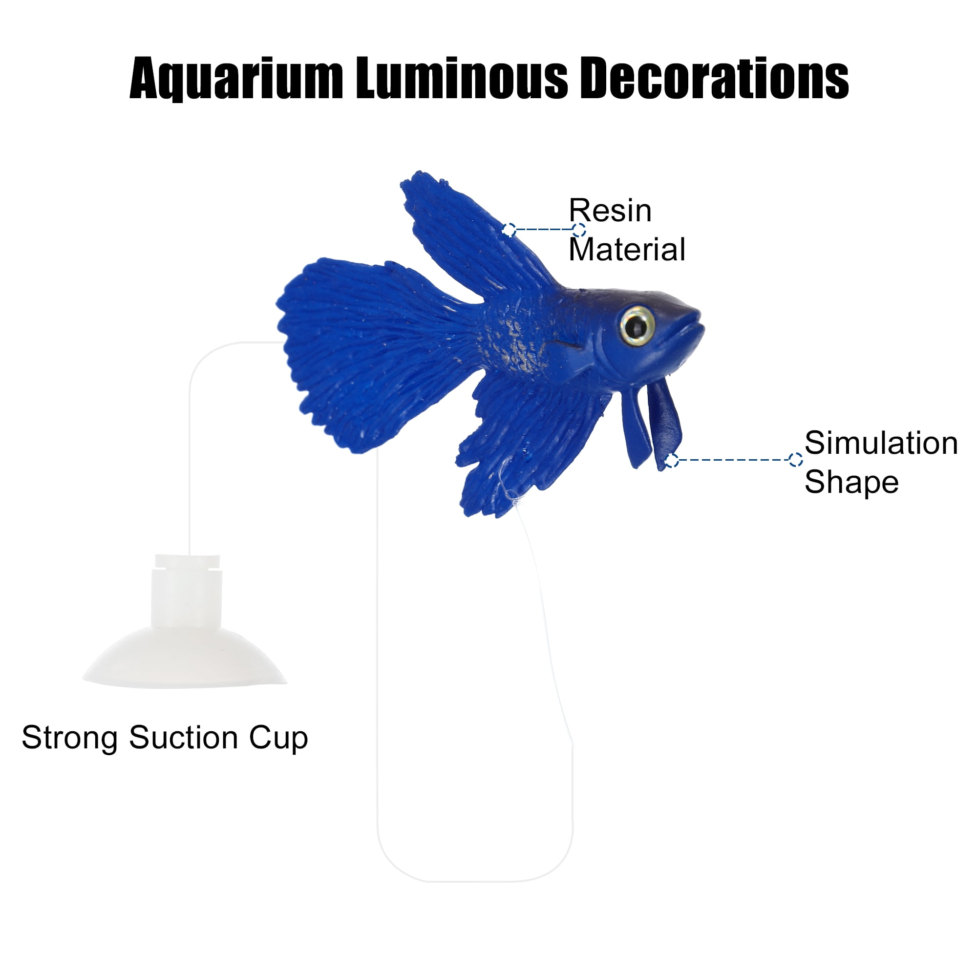 Unique Bargains Aquarium Artificial Betta Fish Ornament Glowing Simulation  Animal Decoration with Suction Cup Blue 
