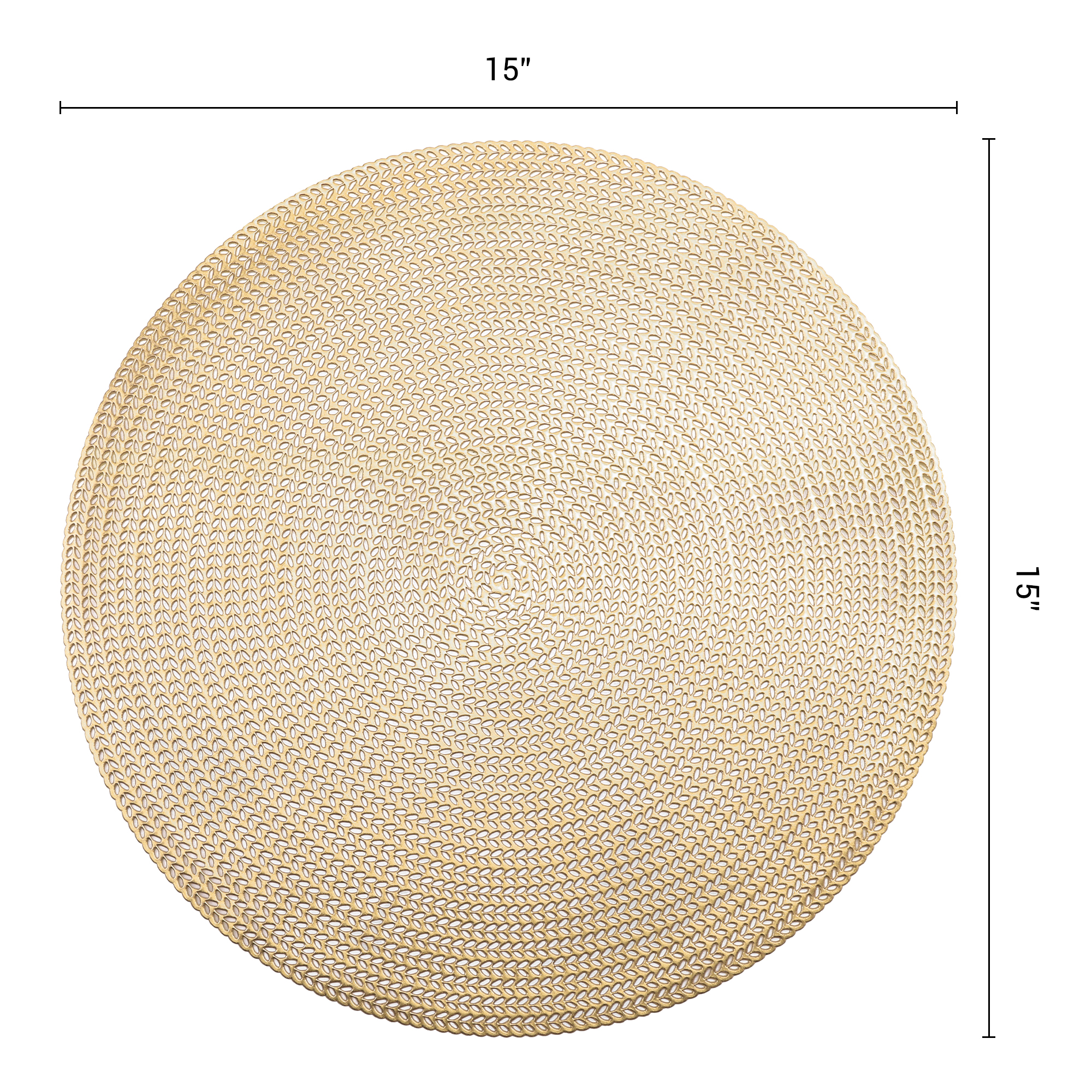 Unique Bargains Set of 6 Round Washable Hollow Design Placemats Gold