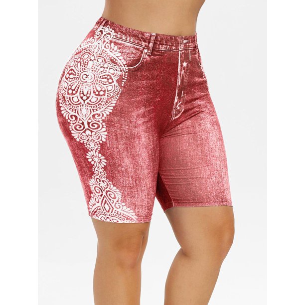 Además impresión tribal Tamaño de imitación de pantalones cortos de mezclilla Rosegal Pantalones cortos de talla grande