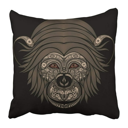 Black Faced Vervet Monkey - ECCOT Drawn Abstract Monkey Patterns on Black Face Mask Astrology Celebrate Pillowcase Pillow Cover 18x18 inch