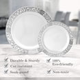 thumbnail image 6 of 40 pc Plastic Dinnerware Set , 20 Dinner Plates and 20 Side Plates , Elegant Fine China Look (Venetian Collection - White/Silver), 6 of 7