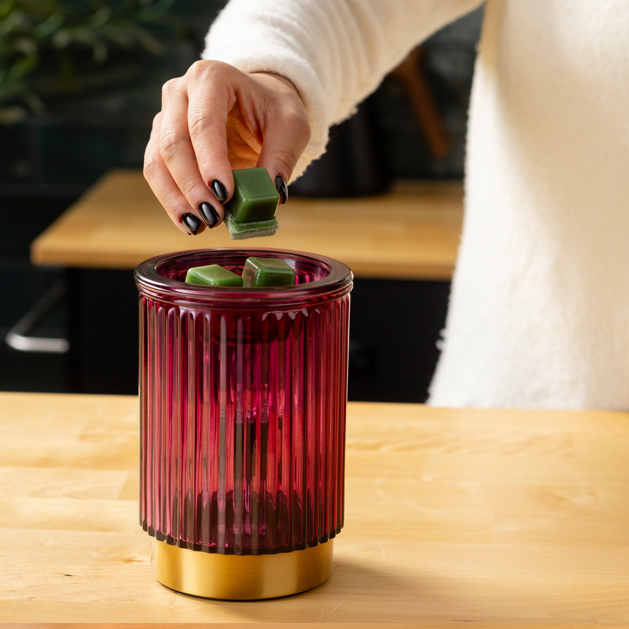 Better Homes & Gardens Ribbed Wax Warmer Red + Fresh Cut Frasier Wax Melt Starter Kit