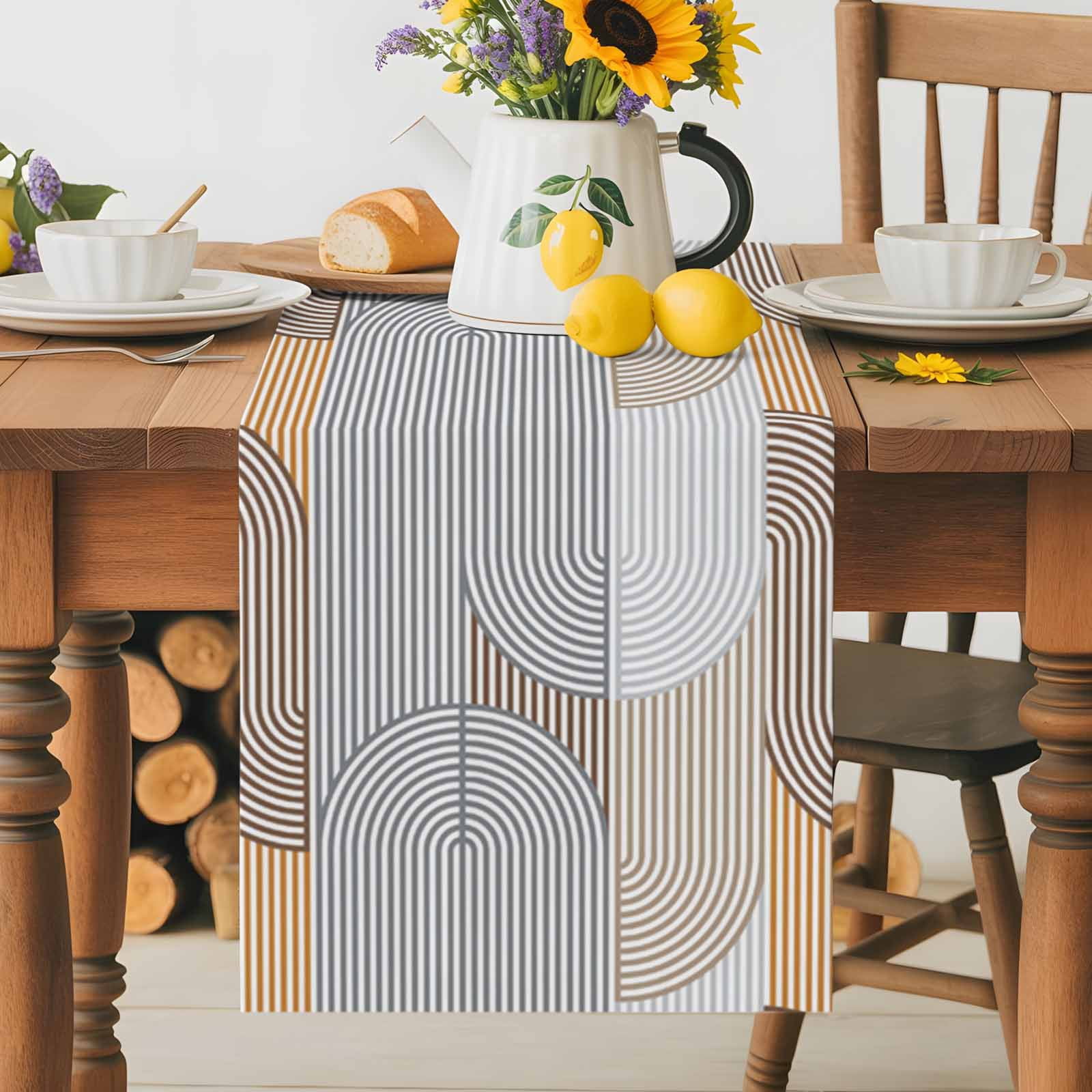 Grey Stripes Abstract Geometric Table Runner 90 Inches Long, Gradient Lines Seamless Table Runners Tabletop Scarf Kitchen Dining Tables Decoration for Home Party Indoor Outdoor