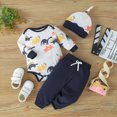 thumbnail image 2 of Newborn Infant Baby Boy Clothes Long Sleeve Dinosaur Print Romper Pants Hat Outfits Set Kaprioy, 2 of 8