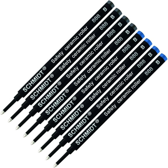 Schmidt 888 Safety Ceramic Rollerball Refill - Black, Blue Ink (Broad Tip 1.00mm) - Pack of 8