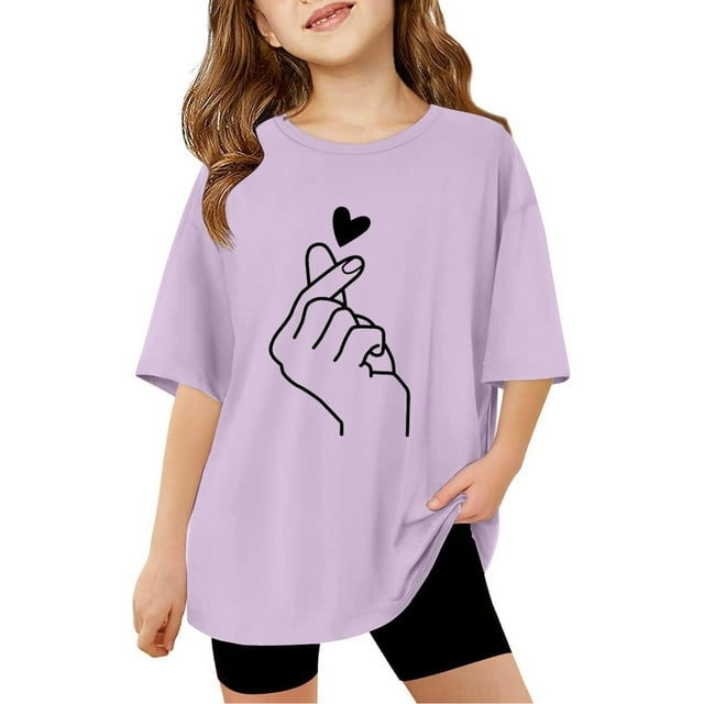 Chemises pour Filles Imprimé Manches Courtes Chemise pour Filles Col Rond Vêtements d'Été pour Tout-Petits Vêtements pour Petites Filles Mode 9-10 Ans