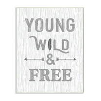 Stupell Young Wild and Free Phrase Rustic Nature Design Wood Wall Art - White 10 x 15