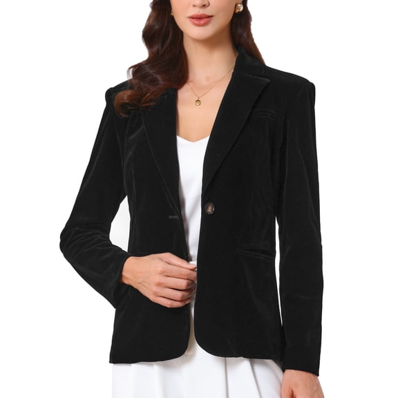 DARING DIVA Women's Long Sleeve Velvet Blazer with Notch Lapel XS Black