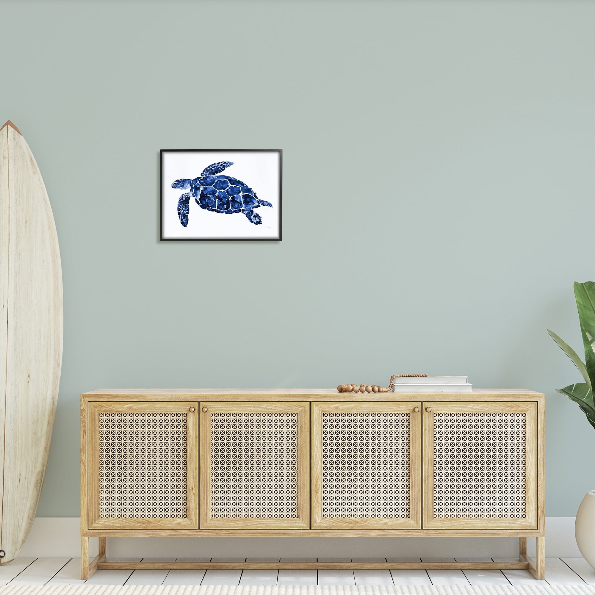 Stupell Industries Blue Speckled Sea Turtle Marine Animal Illustration Painting Black Framed Art Print Wall Art, Design by Patti Mann