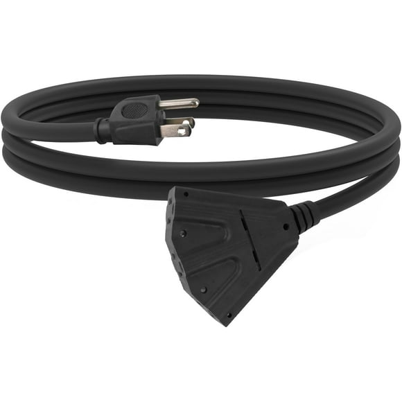 SHIQI-6 Ft Outdoor Extension Cord with 3 Electrical Power Outlets - 16/3 SJTW Black Cable with 3 Prong Grounded Plug