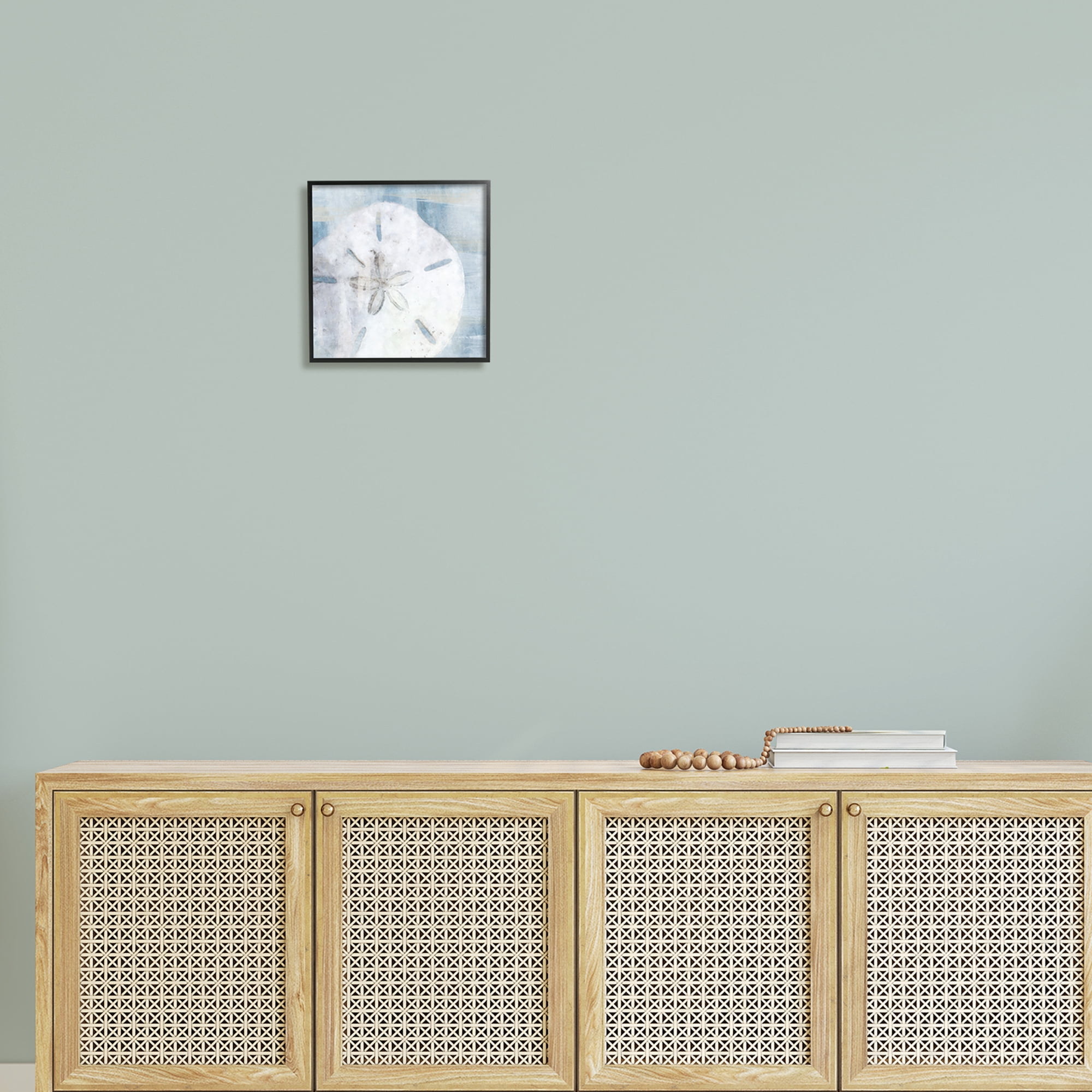 Stupell Pastel Blue Sand Dollar Seashell Landscape Painting Black Framed Art Print Wall Art