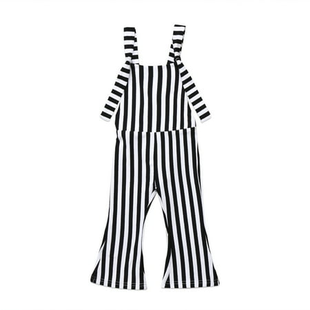 

Liliz Toddler Baby Girls Sleeveless Jumpsuit Chic Vertical Stripes Strap Long Pants Bodysuit Overalls