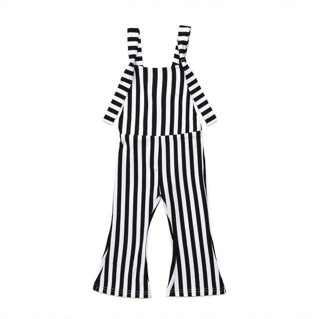 Kmbangi Combinaison Sans Manches pour Bébés Filles Chic à Rayures Verticales avec Bretelles et Pantalon Long
