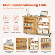 KFFKFF Sewing Table, Versatile Tailoring Machine Stand with Streamlined Configuration, Casters, Racks, Organizing Bins, Timber Dowels, and Attractive Shutters, Timber Hue