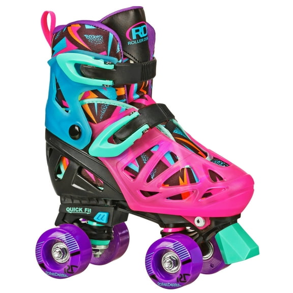 Roller Derby Girl's Adjustable Quad Skates, Glow, Medium (3-6)
