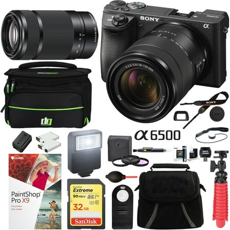 Sony a6500 4K Mirrorless Camera with 18-135mm & 55-210mm Lens (Black) ILCE-6500M/B with Carry Case 32GB SDHC Memory Card Pro Photography (Best Sony Camera For Photography)