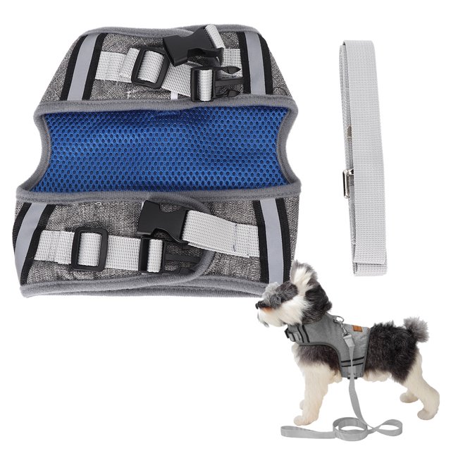 ZOUSSIQI Polyester Breathable Mesh Vest style Pet Chest Strap Harness Pulling Traction Leash Rope for Dogs Cats(Gray L) CW2519#7074
