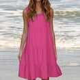 thumbnail image 1 of fartey Robe Décontractée pour Femmes Été Unie Col Rond à Étages Ample Robe Débardeur Sans Manches Ligne A Confortable Midi Robe de Plage, 1 of 7