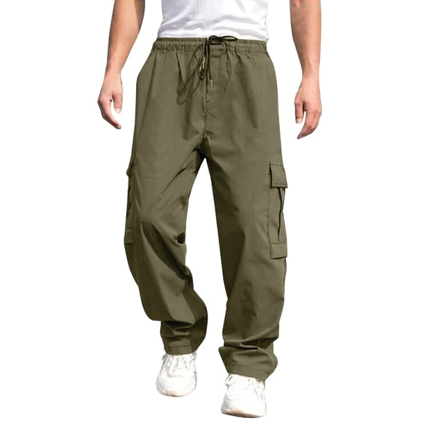 Pantalones cargo para hombre: para todas las estaciones, color liso, múltiples bolsillos, tejido de poliéster, corte regular para actividades al aire libre/entrenamiento.