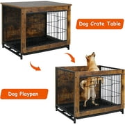 Arlopu Wooden Dog Crate Furniture End Table with Doors Pet Crate Dog Kennel Indoor with Removable Tray