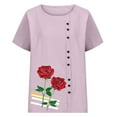 thumbnail image 4 of Women's Linen Tops Vintage Floral Printed Short Sleeve Shirts Crew Neck Button Down Pullover Tops Fashion Trendy T Shirt Casual Business Outfits Going Out Clothes Summer Outfits 2026, 4 of 5