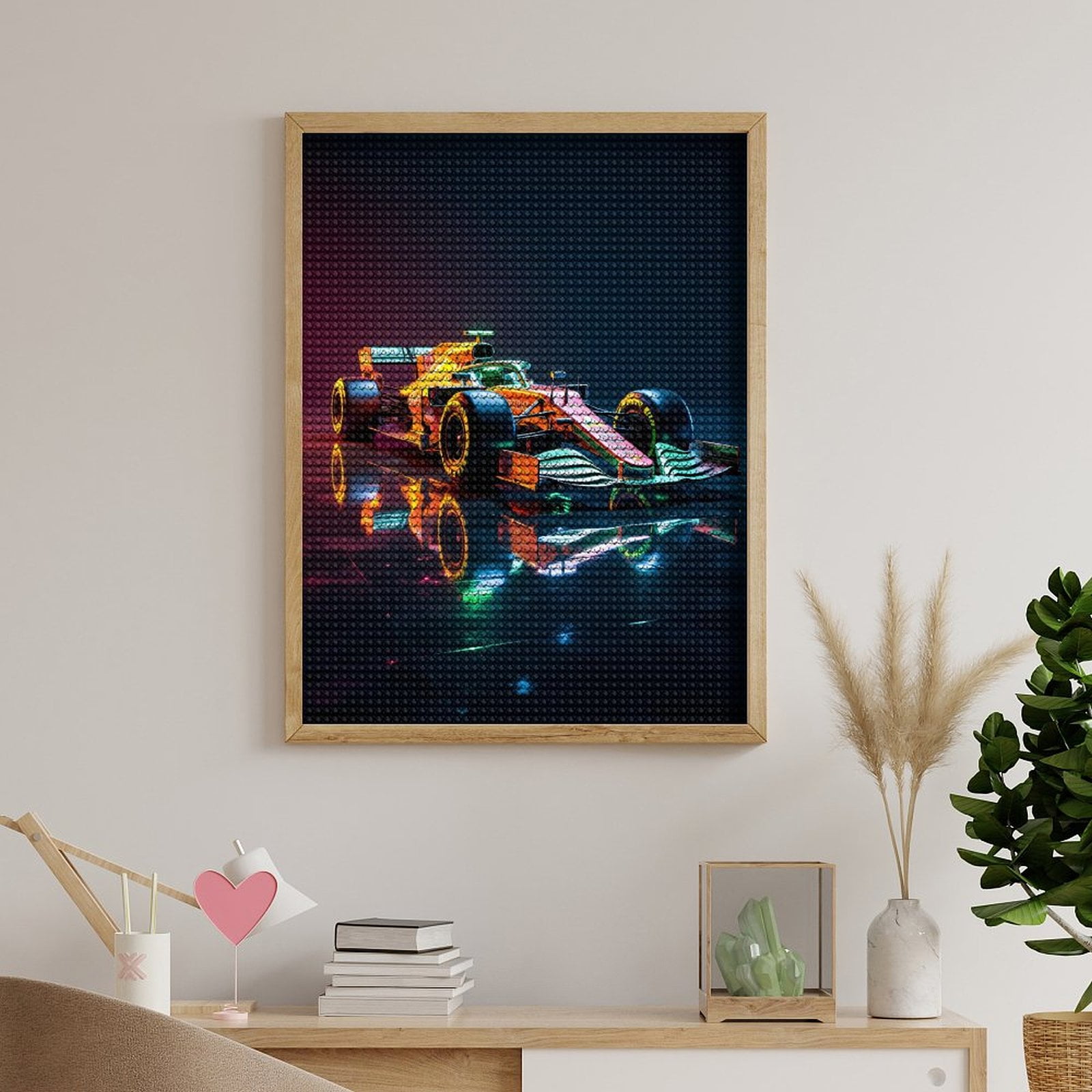 Diamond Art Kits for Adults, Futuristic Neon Racing Car Reflection 5D Diamond Painting Kits for Adults Beginners, DIY Full Drill Diamond Painting, Gem Art and Crafts 12x16