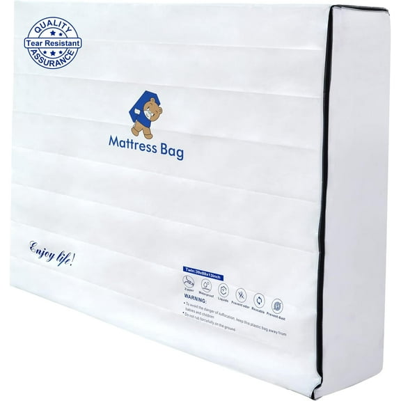 Plastic Mattress Bag for Moving Storage, 6 Mil Waterproof Zippered Mattress Cover, Mattress Protector for Moving Supplies - Twin Size