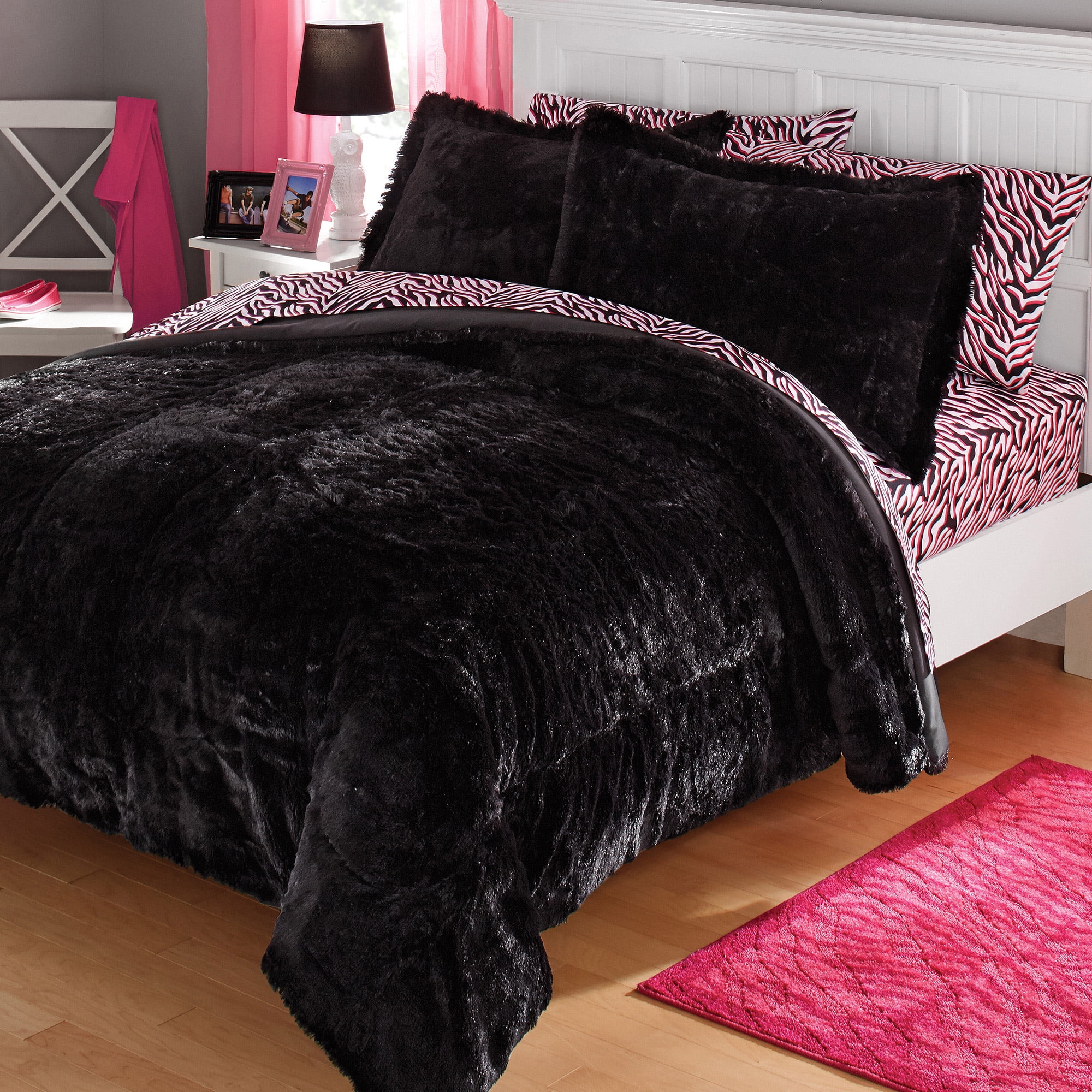 Your Zone Long Fur Bedding Comforter Set 1 Each Walmart Com Walmart Com