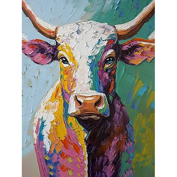 Colorful Cow Canvas Painting，Suitable for Living Room，Bedroom，Office，Dining Room，and Farmhouse Decor