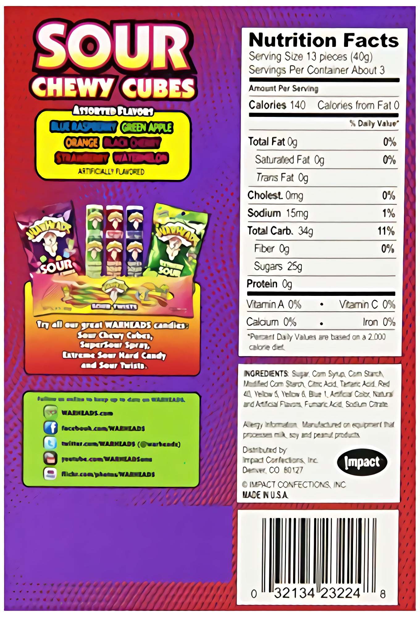 Warheads Sour Chewy Cubes Sour Gummy Candy, 4-OunceTheatre Size Boxes (Pack of 12)